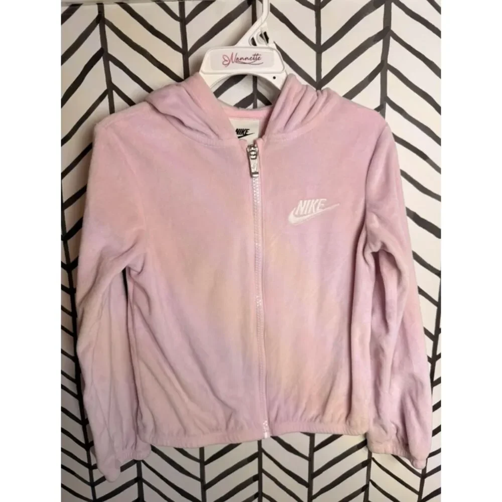 Nike Pink Velour Full Zip Up Activewear Hoodie Girls XS/4 5050